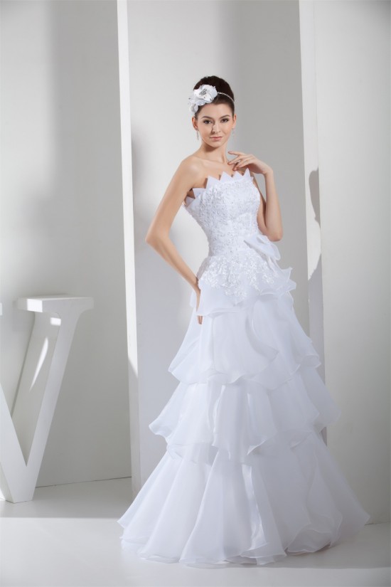 Sleeveless Satin Lace Organza Strapless Wedding Dresses 2030154
