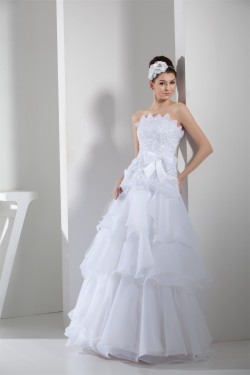 Sleeveless Satin Lace Organza Strapless Wedding Dresses 2030154