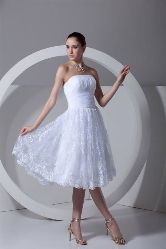 A-Line Strapless Satin Lace Wedding Dresses 2031540