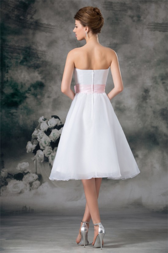 A-Line Sleeveless Strapless Satin Organza Wedding Dresses 2031541