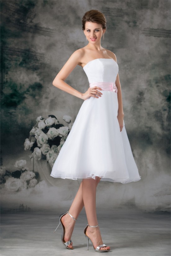 A-Line Sleeveless Strapless Satin Organza Wedding Dresses 2031541