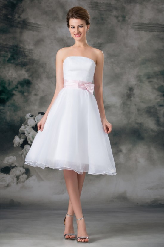 A-Line Sleeveless Strapless Satin Organza Wedding Dresses 2031541