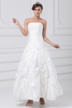 A-Line Strapless Taffeta Sleeveless Beaded Wedding Dresses 2031543