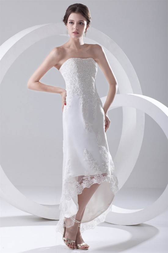 Satin Lace A-Line Soft Sweetheart Reception High Low Wedding Dresses 2031544
