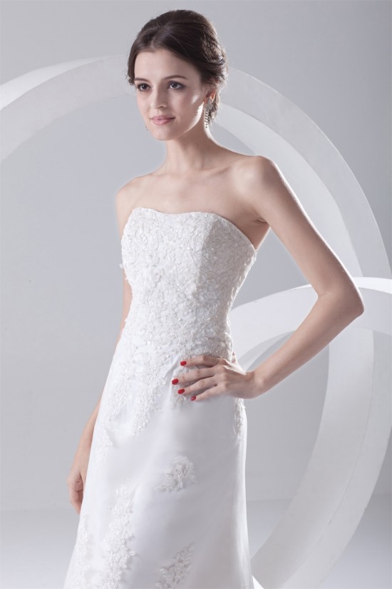 Satin Lace A-Line Soft Sweetheart Reception High Low Wedding Dresses 2031544
