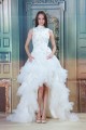 Sleeveless A-Line Satin Lace Ruffled Fine Netting High Low Reception Wedding Dresses 2031545