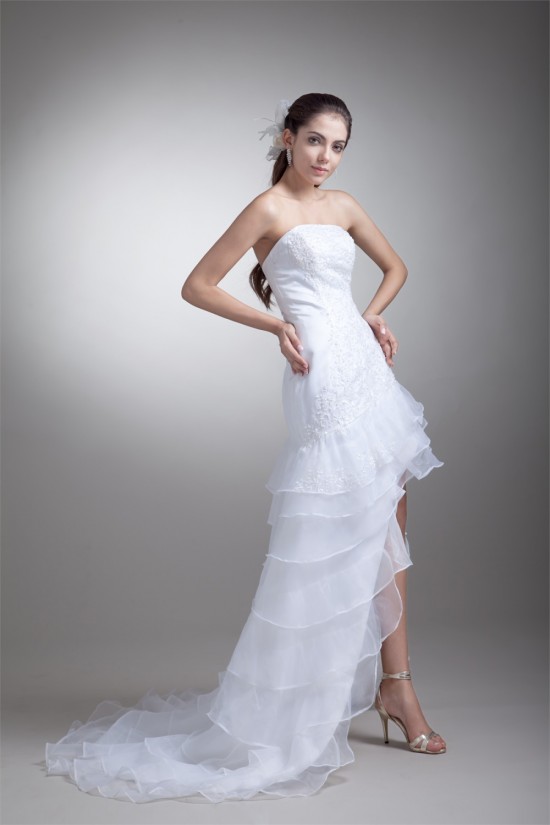 Sleeveless Strapless A-Line Satin Lace Organza Embellished Wedding Dresses 2031546