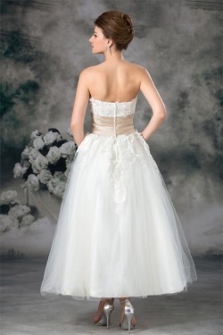 A-Line Sleeveless Strapless Ankle-Length Lace Wedding Dresses 2031547