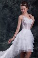 Unique Design V-Neck Satin Organza Lace A-Line High Low Wedding Dresses 2031548