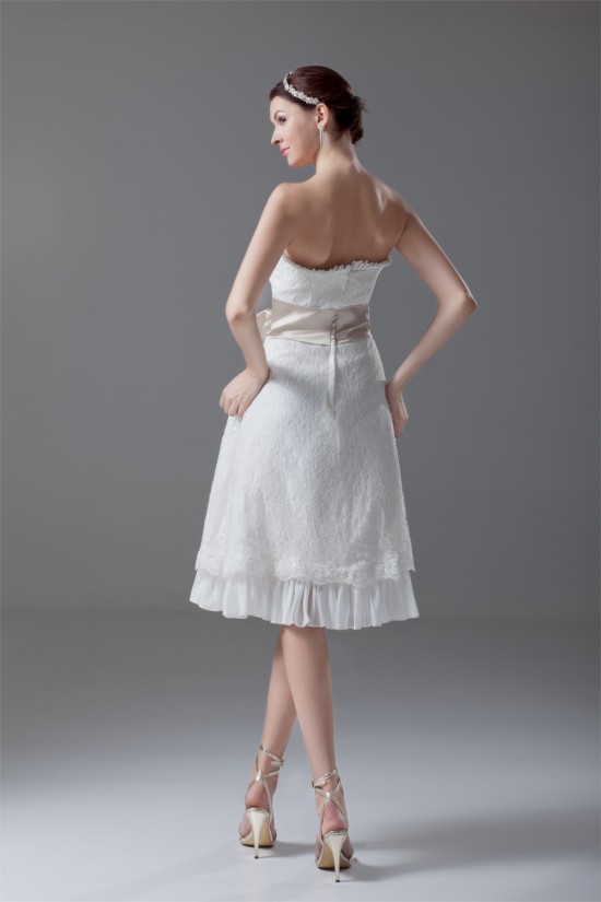 A-Line Strapless Satin Lace Sleeveless Short Wedding Dresses 2031549