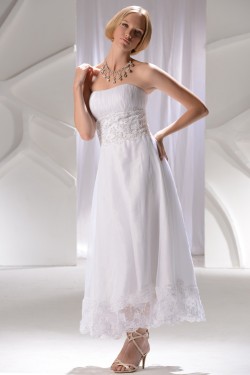 Wonderful Strapless Satin Lace A-Line Ankle-Length Wedding Dresses 2031552