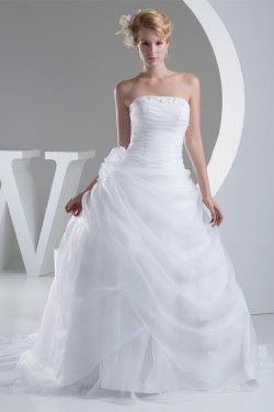 A-Line Strapless Sleeveless Satin Organza Wedding Dresses 2030159