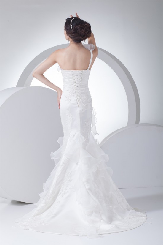 Mermaid/Trumpet Sleeveless One-Shoulder Beaded Lace Wedding Dresses 2030161 Mermaid/Trumpet Sleeveless One-Shoulder Beaded Lace Wedding Dresses 2030161