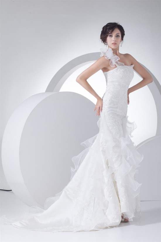 Mermaid/Trumpet Sleeveless One-Shoulder Beaded Lace Wedding Dresses 2030161 Mermaid/Trumpet Sleeveless One-Shoulder Beaded Lace Wedding Dresses 2030161