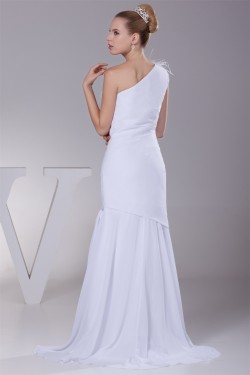 Great Sheath/Column Chiffon One-Shoulder Wedding Dresses 2030164