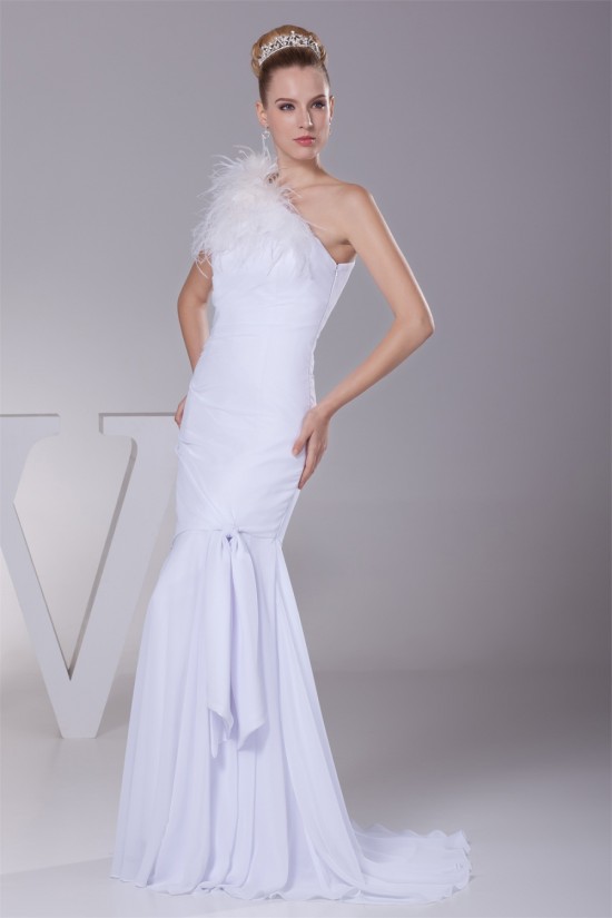 Great Sheath/Column Chiffon One-Shoulder Wedding Dresses 2030164 Great Sheath/Column Chiffon One-Shoulder Wedding Dresses 2030164