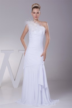 Great Sheath/Column Chiffon One-Shoulder Wedding Dresses 2030164