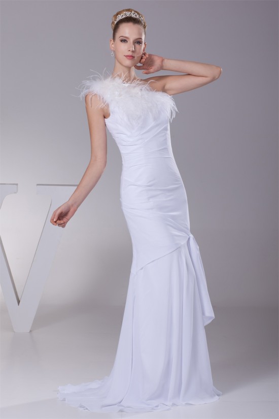 Great Sheath/Column Chiffon One-Shoulder Wedding Dresses 2030164 Great Sheath/Column Chiffon One-Shoulder Wedding Dresses 2030164