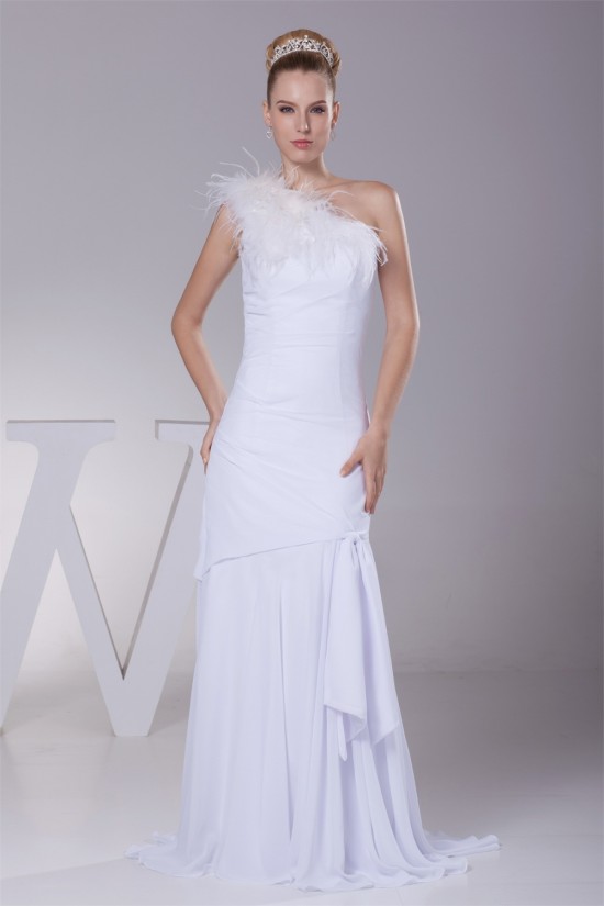 Great Sheath/Column Chiffon One-Shoulder Wedding Dresses 2030164 Great Sheath/Column Chiffon One-Shoulder Wedding Dresses 2030164