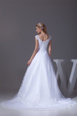 Great V-Neck A-Line Short Sleeve Lace Wedding Dresses 2030168