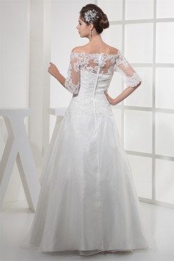 A-Line Off-the-Shoulder Half Elbow Sleeve Floor-Length Sweet Wedding Dresses 2030169