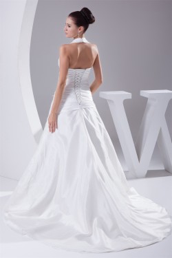 Halter Sleeveless A-Line Satin Taffeta Fine Netting Most Beautiful Wedding Dresses 2030170