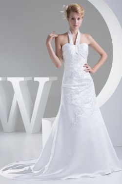 A-Line Halter Sleeveless Satin Lace Sweet Wedding Dresses 2030171