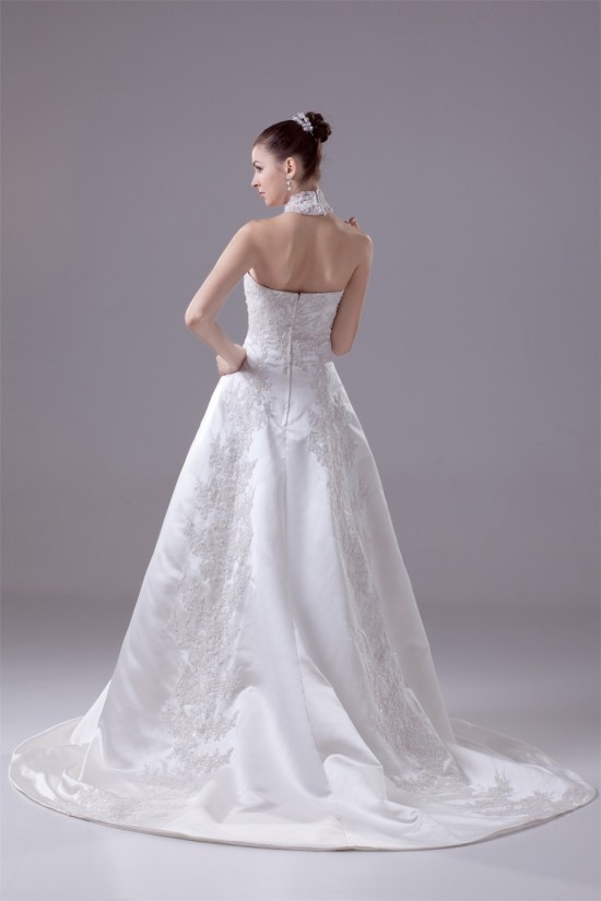 A-Line High-Neck Satin Lace Wedding Dresses 2030175 A-Line High-Neck Satin Lace Wedding Dresses 2030175