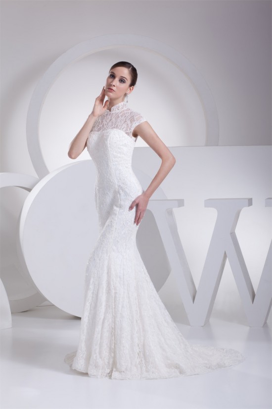 Trumpet/Mermaid High-Neck Sleeveless Lace Wedding Dresses 2030177