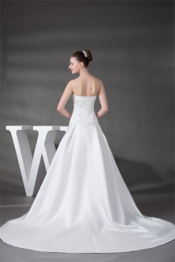 A-Line Sleeveless Strapless Satin Beaded Wedding Dresses 2030178