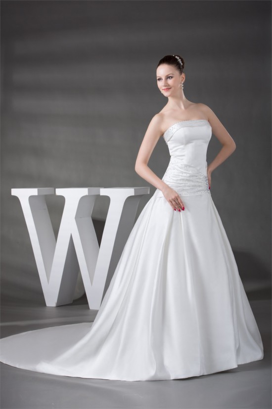 A-Line Sleeveless Strapless Satin Beaded Wedding Dresses 2030178 A-Line Sleeveless Strapless Satin Beaded Wedding Dresses 2030178