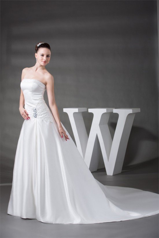 A-Line Sleeveless Strapless Satin Beaded Wedding Dresses 2030178 A-Line Sleeveless Strapless Satin Beaded Wedding Dresses 2030178