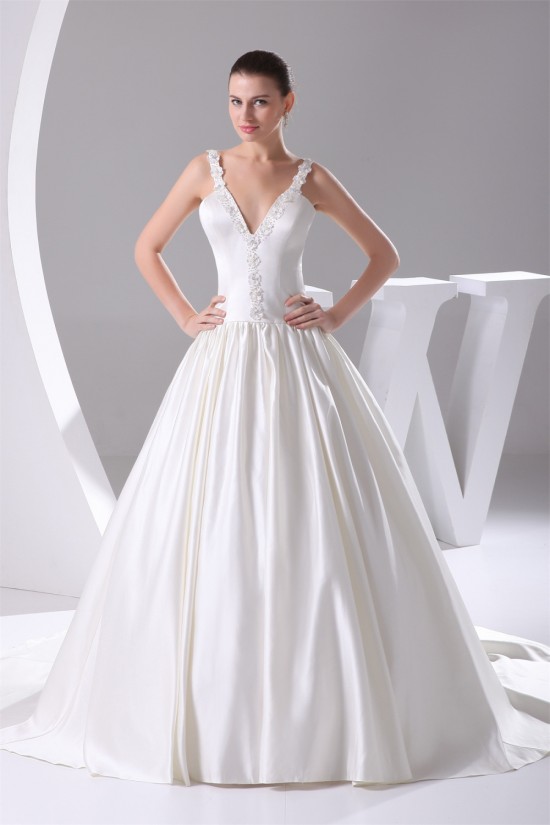 Hot Sale Sleeveless Satin Ball Gown V-Neck Beaded Wedding Dresses 2030179 Hot Sale Sleeveless Satin Ball Gown V-Neck Beaded Wedding Dresses 2030179