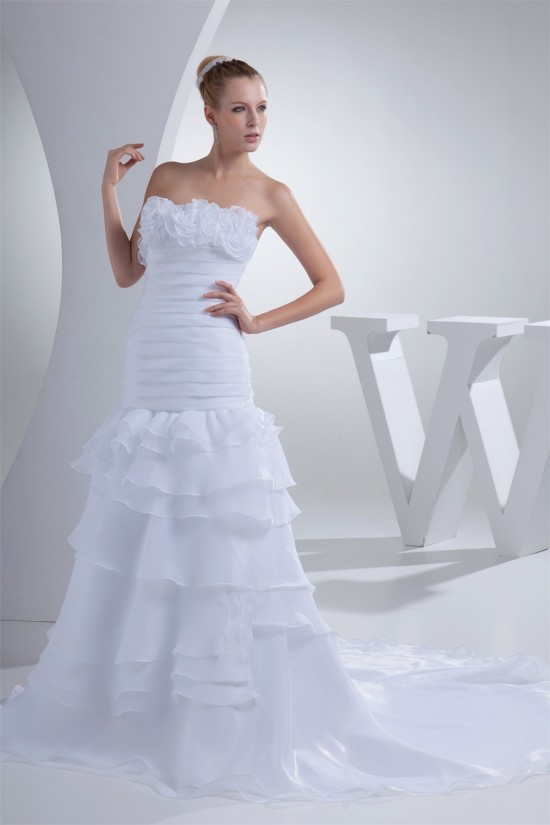 A-Line Chapel Train Strapless Wedding Dresses 2030181