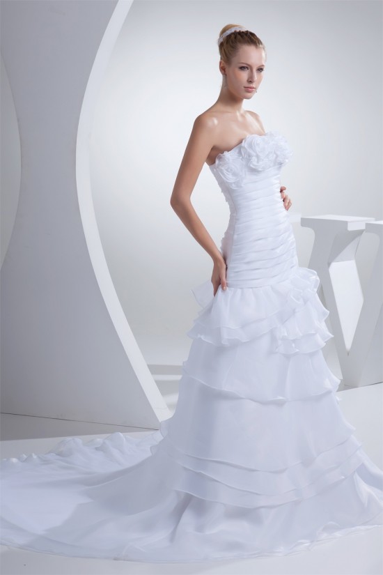 A-Line Chapel Train Strapless Wedding Dresses 2030181
