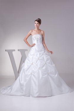 Hot Sale Taffeta A-Line Square Sleeveless Beaded Wedding Dresses 2030182