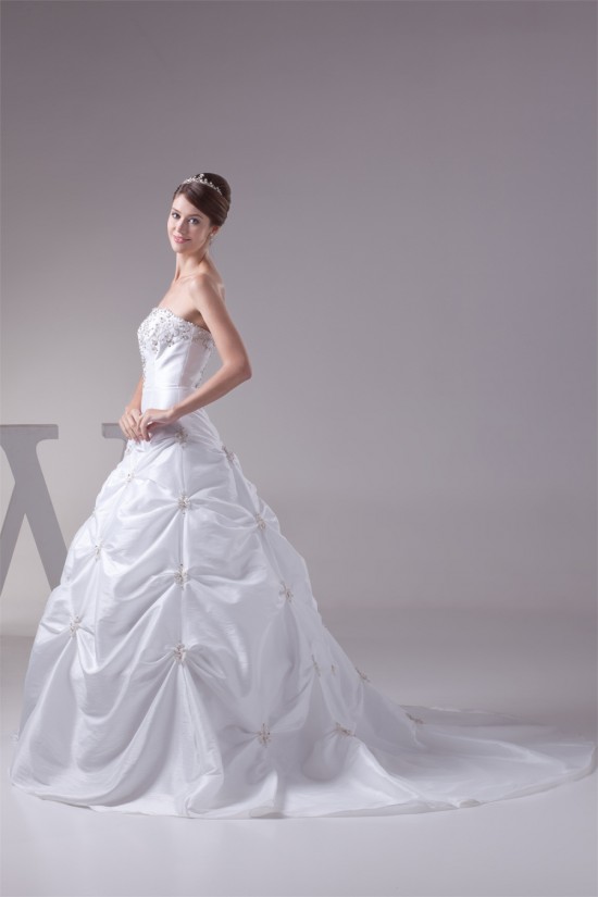 Hot Sale Taffeta A-Line Square Sleeveless Beaded Wedding Dresses 2030182