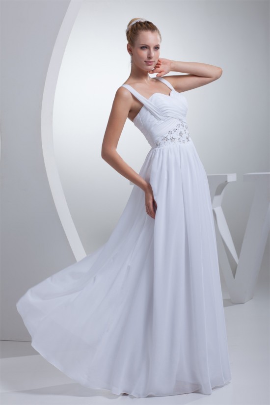 A-Line Sweetheart Illusion Sleeves Chiffon Beaded Wedding Dresses 2030183