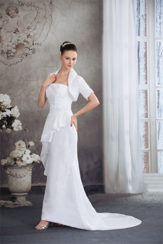 Trumpet/Mermaid Taffeta Lace Strapless Beaded Wedding Dresses 2030185