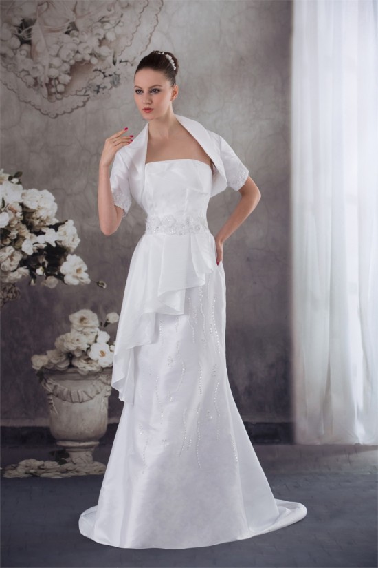 Trumpet/Mermaid Taffeta Lace Strapless Beaded Wedding Dresses 2030185