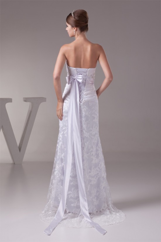 Lace Silk like Satin Sheath/Column Sleeveless Wedding Dresses 2030186