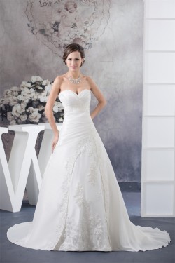A-Line Sleeveless Sweetheart Lace Taffeta Wedding Dresses 2030188