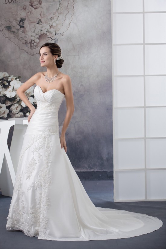 A-Line Sleeveless Sweetheart Lace Taffeta Wedding Dresses 2030188