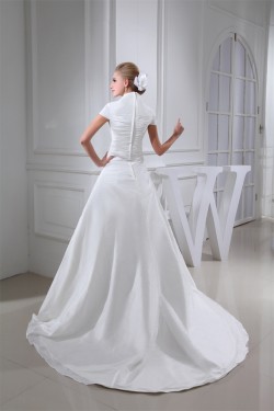 A-Line Square Lace Taffeta Short Sleeve New Arrival Wedding Dresses 2030189