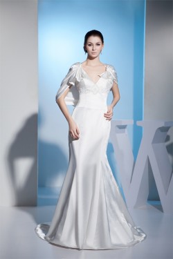 Trumpet/Mermaid Silk like Satin V-Neck Sweet Wedding Dresses 2030196