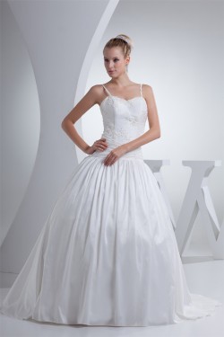 Ball Gown Spaghetti Straps Taffeta Beaded Wedding Dresses 2030198
