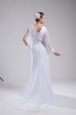 Sheath/Column Long Sleeve Chiffon V-Neck Wedding Dresses 2030199