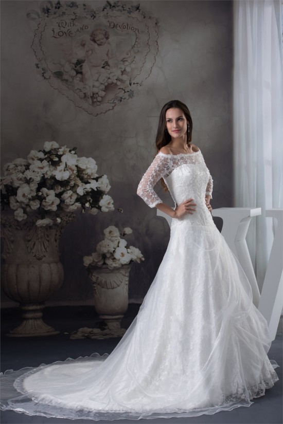 A-Line Long Sleeve Square Satin Lace Fine Netting Wedding Dresses 2030201 A-Line Long Sleeve Square Satin Lace Fine Netting Wedding Dresses 2030201