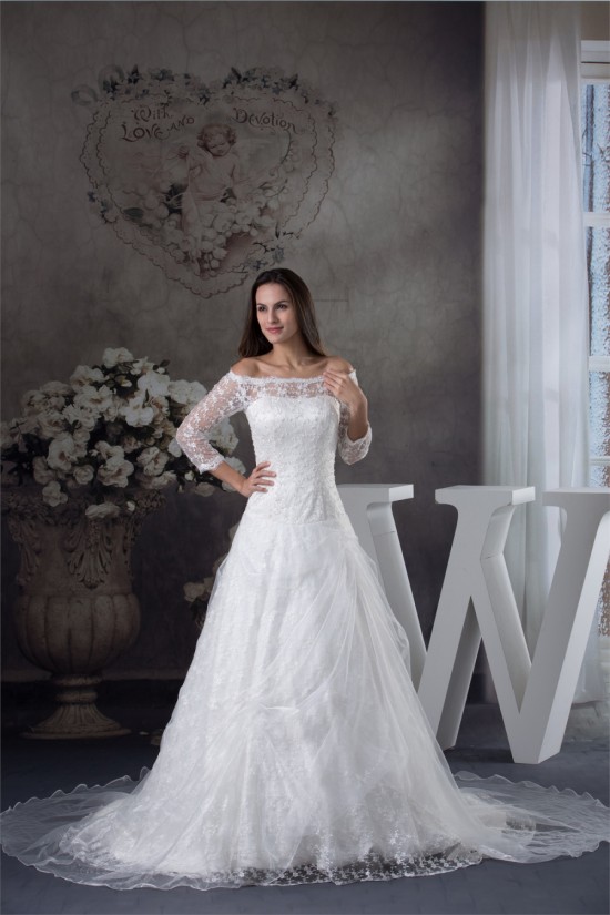 A-Line Long Sleeve Square Satin Lace Fine Netting Wedding Dresses 2030201 A-Line Long Sleeve Square Satin Lace Fine Netting Wedding Dresses 2030201