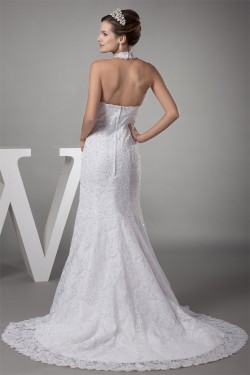 Mermaid/Trumpet Satin Beaded Lace Fine Netting Wedding Dresses 2030203